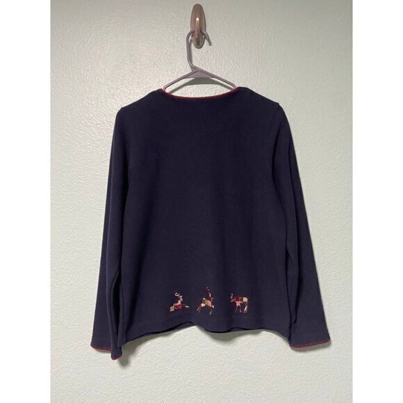 Vintage Christopher and Banks Women's Holiday Navy Blue Zip Up‎ Sweater Medium - Picture 2 of 7